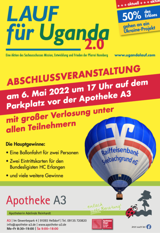 Alle Informationen zur Abschlussveranstaltung LAuf für Uganda 2022 im Gerbepark Heßdorf um 17 Uhr am Freitag, 06. Mai 2022